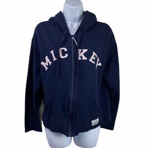 Disney Navy Zip Hoodie with Pink 'MICKEY' Applique